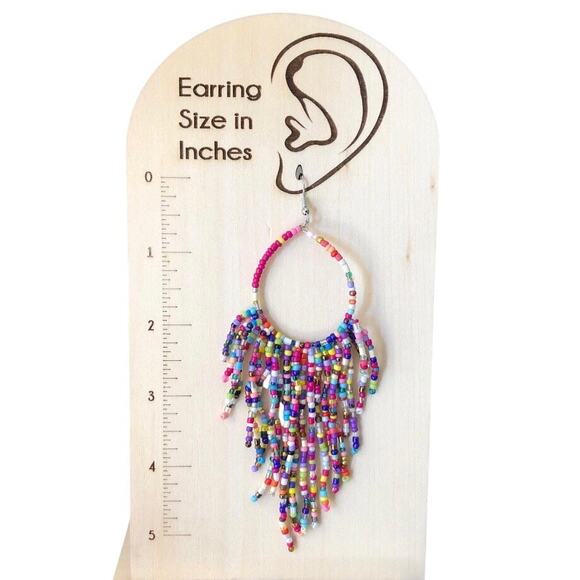 Boho Chic Colorful Fashion Statement Beaded French Wire Closure Dangle Earrings - Picture 7 of 9